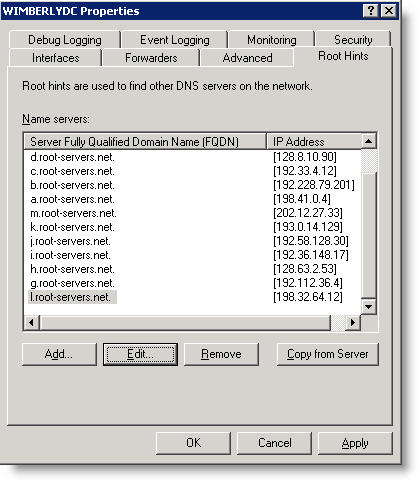 Windows 2003 Root Hint Change